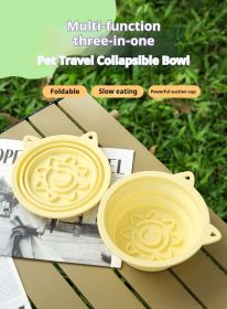 3-in-1 Pet Travel Collapsible Bowl Foldable Slow-Feeder With Strong Suction Cups  Portable Silicone Dog Bowl with Hook for Hanging on Collar/Back (Color: Yellow, size: 450ml)